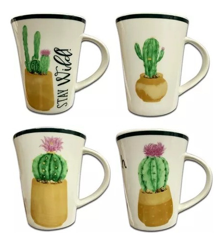 Set X 4 Taza Ceramica Cactus Mug 360 Ml Oferta