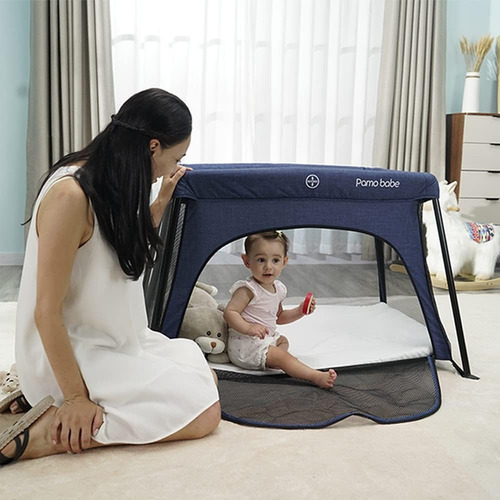 Cuna Corral Viajero Para Bebé Pamo Babe Ligero Y Compacto Color Azul