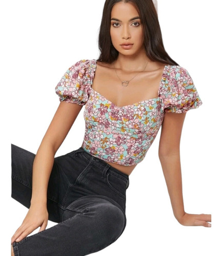 Blusa Para Dama Crop Top Flores Moda