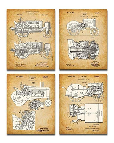 Original John Deere Tractors Patent Art Prints - Set Of Four