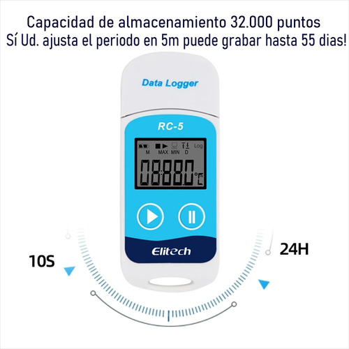 Imagen 3 de 6 de Data Logger Usb Rc-5 Registrador De Temperatura