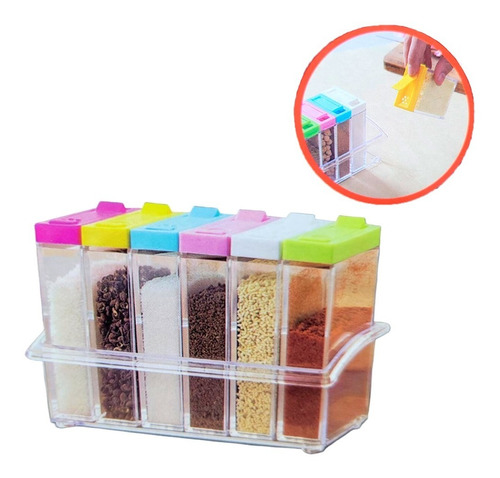 Especiero Organizador Con Tapa Movil Kit 6 Especies Cocina  