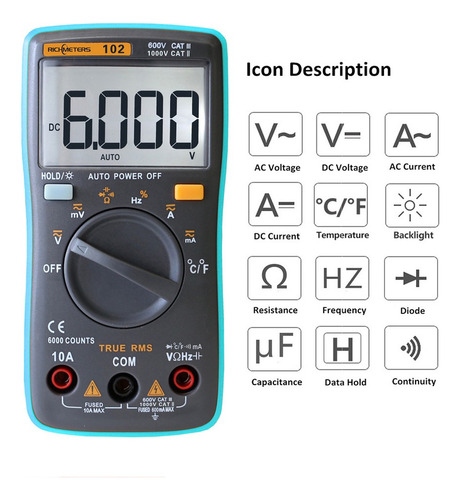 Richmeters Rm102 True Rms Multifuncional Lcd Multímetro