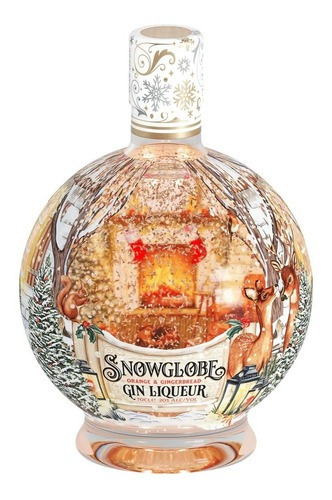 Gin Snowglobe Gin Liqueur c/ Flocos de Ouro e Led Iluminação Orange & Gingerbread 700 mL