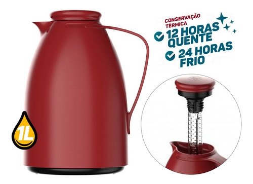 Garrafa Termica Café Bule Luna Chá C/ Infusor 1 L Termolar Cor Vermelho-aurora