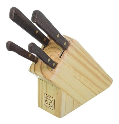 Set De 4 Cuchillos Para Cortar Con Base De Madera Tramontina