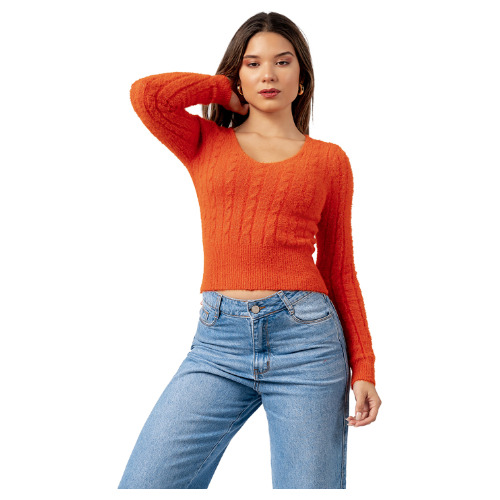 Sweater Angora Con Hilos De Brillo Color Naranja