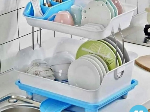 Escurridor De Platos 2 Niveles Rosado Celeste Verde Plomo