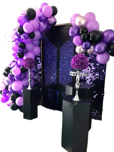 Arco De Globos Morado Negro Pop Bts Cumpleaños Celebracion