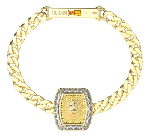 Pulsera Hombre Guess Lion King Acero Inoxidable Ajustable Color Dorado Diámetro 10 Cm Largo 19 Cm