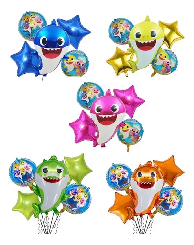 Set 5 Globos De Baby Shark Cuerpo Entero Estrellas Y Redondo