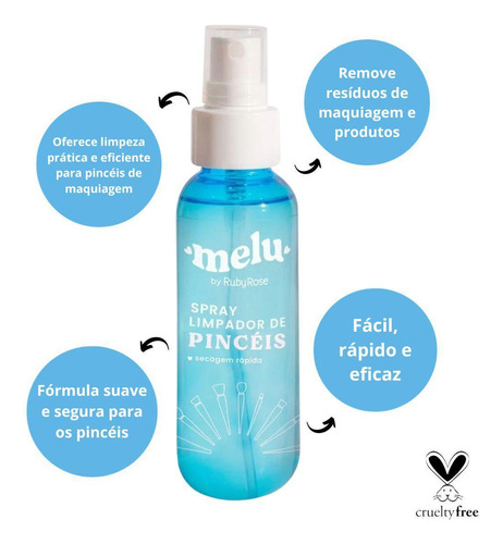 Spray Limpador De Pincéis Melu By Ruby Rose 100ml