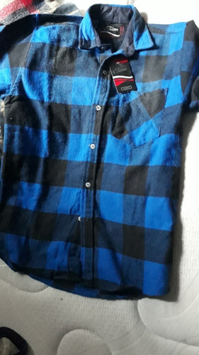 Camisa De Franela Azul Con Negro
