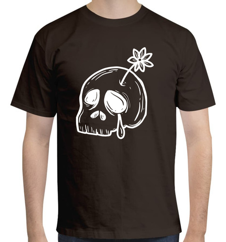 Playera Cuello Redondo Diseño Sad Flower Skull Dark