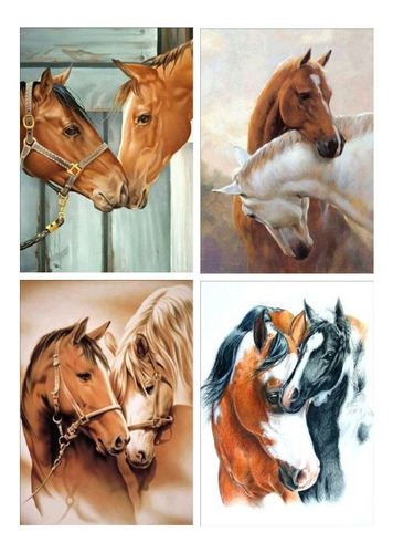 Paquete De 4 Kits De Pintura De Diamantes De Caballo 5d Para