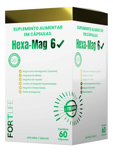 Hexa-mag 6 1000mg 60 Cápsulas Fortlife Sabor Sem Sabor