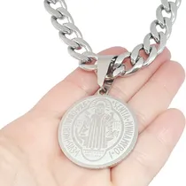 Comprar Corrente Grossa 70 Cm  + Pingente Medalha De São Bento Aço