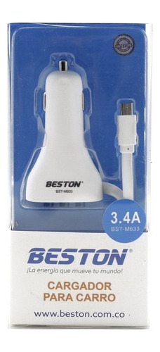 Cargador Beston Carro Cable Bst-m633 Puerto Usb X3 Con Cable