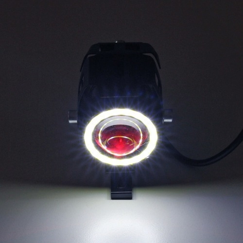 Imagen 6 de 9 de Par Faros Ojo De Angel Cree Led Proyector Con Lupa Moto U7