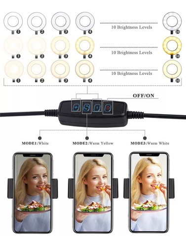 Imagen 2 de 9 de Aro De Luz Led 10 Cm + Soporte Celular Flexible Escritorio