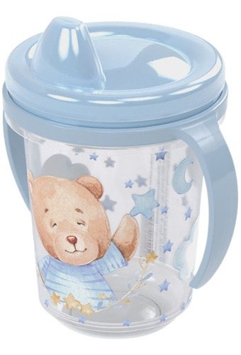 Copo Caneca Com Alça E Tampa Rosa Azul Infan 330 Ml Plasútil Cor Azul Clean Urso