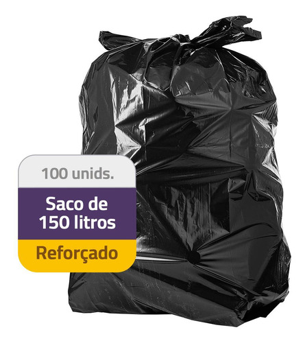 Saco De Lixo 150l Reforçado | 100 Unidades | Preto