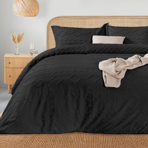 Juego de Funda Para Edredon Duvet con Textura Dreamlab, Tamaño Queen, Color Negro