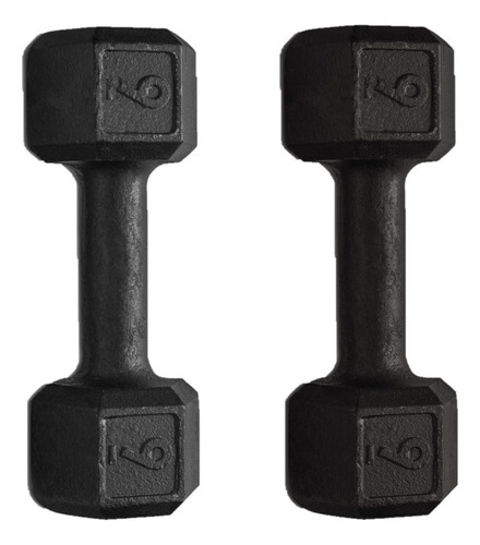 Par Halter Dumbell Sextavado Pintado 9kg P/ Treino Cor:preto Cor Preto