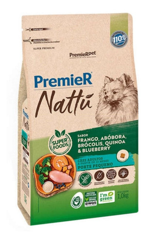 Ração Nattu Cães Adult Raças Pequenas Abóbora 1kg Premier