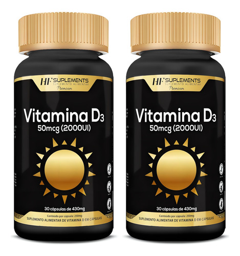 Kit de 2 suplementos de vitamina D3 2000 Ui de alta calidad, 30 cápsulas