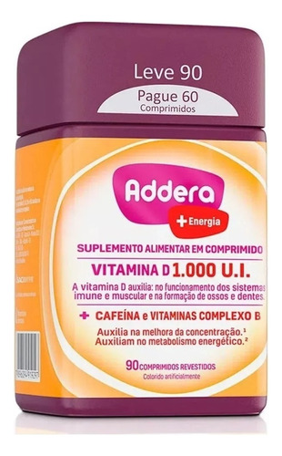 Vitamina D Addera +energia 1.000ui Com 90 Comprimidos Sabor Sem sabor