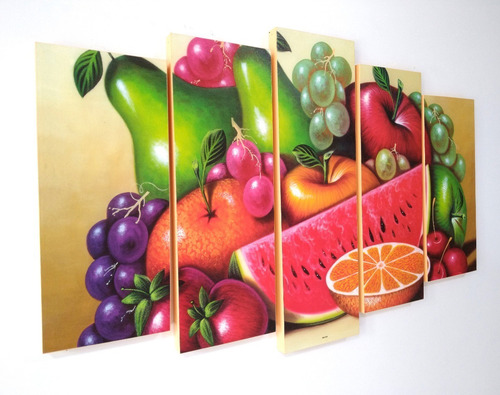 Imagen 1 de 7 de Cuadro Decorativo Frutas Comedor Quíntuple