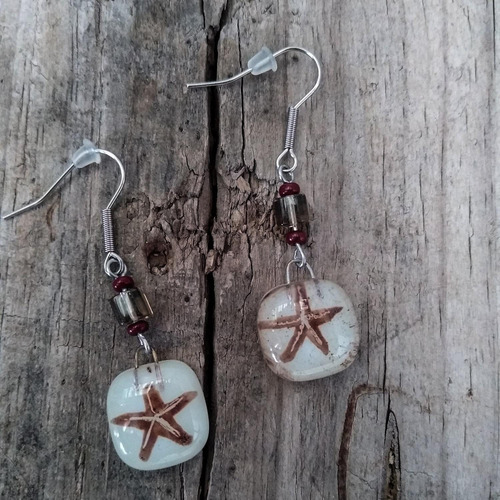 Imagen 2 de 3 de Aretes Largos De Estrella De Mar En Acero Y Vidrio