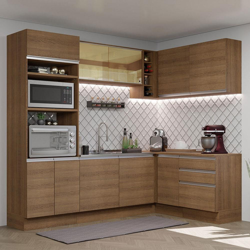 Cozinha Completa Canto Madesa Glamy 399002 Armário Balcão R Cor Rustic