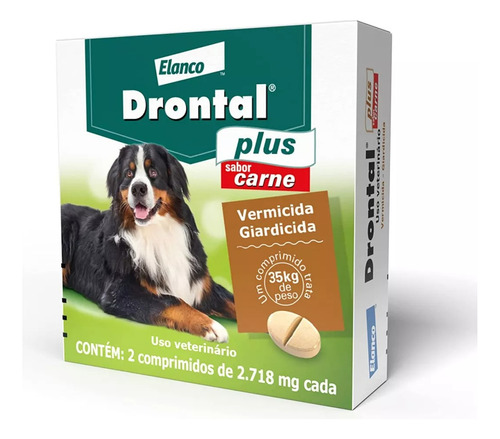 Comprimido antiparasitário para vermicida Elanco Drontal Plus 35kg para cão de 17.6kg a 35kg 2 comprimidos cor verde