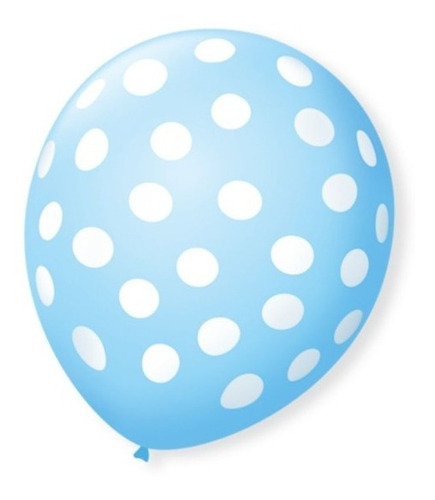 Bexiga Balões Tema Nº 9 Bolinhas Azul Bebê Branco - 25 Unid