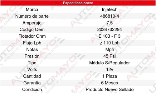 Modulo Bomba Combustible C320 6cil 3.2l 01 Al 05 8160418