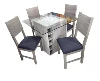 Antecomedor 4 Personas Mesa Cristal Con Pedestal Despensero