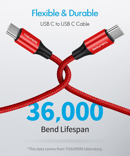 Cable Corto Usb C A Usb C De Tosupers, 1 Pie, Paquete De ...