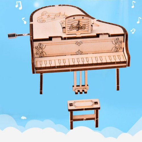 Imagen 4 de 12 de Diy 3d Piano De Hecho A Mano Manivela Antigua Tallada Caja