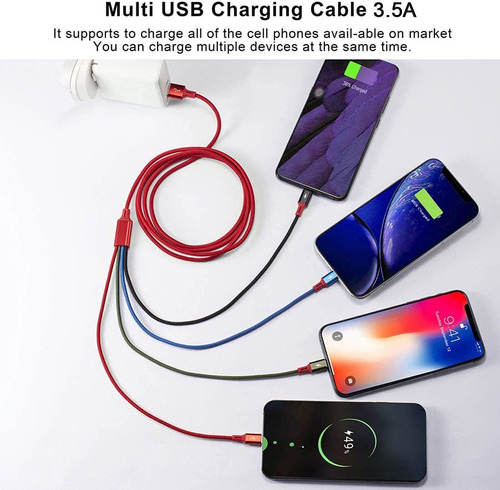 Cable De Carga Multi Usb 3.5a, 2 Piezas De 5.9 Ft Minlu 4 En