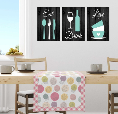 Cuadros Tripticos Modernos Eat Drink Love 30 X 60 Cm