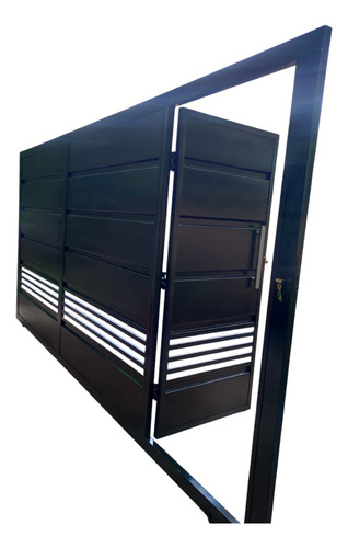 Portón Corredizo Americano 4x2 C/puerta De Escape Negro