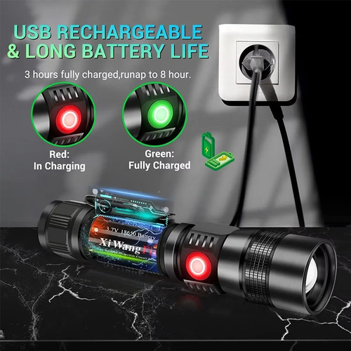 Linterna Led Superbrillante Con Zoom Con Carga Usb Magnética