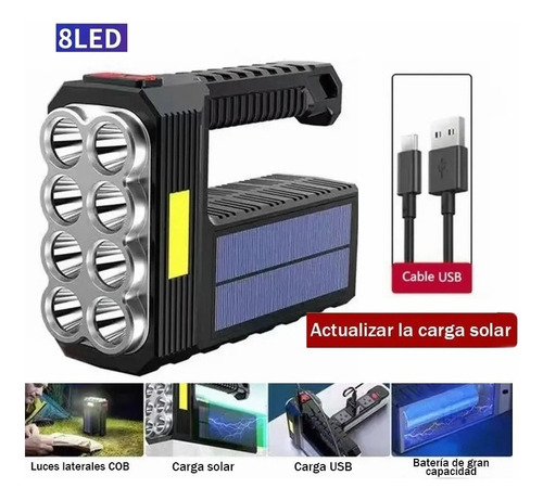 Lampara Táctica Led+cob Recargable Impermeable Energía Solar