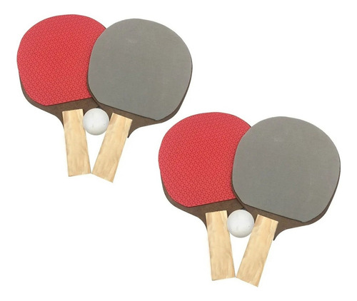 Kit 4 Raquetes Ping Pong Simples 2 Bolinhas Tenis De Mesa 