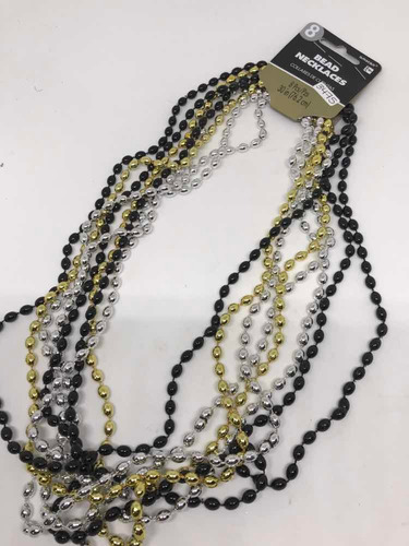8 Collares Negro Oro Plata Cuentas Perlas Bolas Fiesta Beads