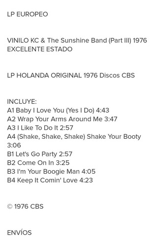 Imagen 2 de 2 de Vinilo Kc Sunshine Band Part 3 1976 I'm Your Boogie Man