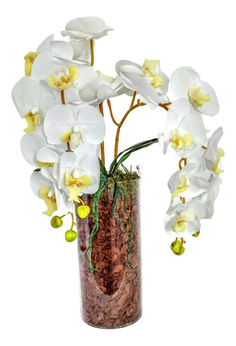 1 Arranjo Com 2 Orquídeas Toque Real + Vaso Decoração = Hani