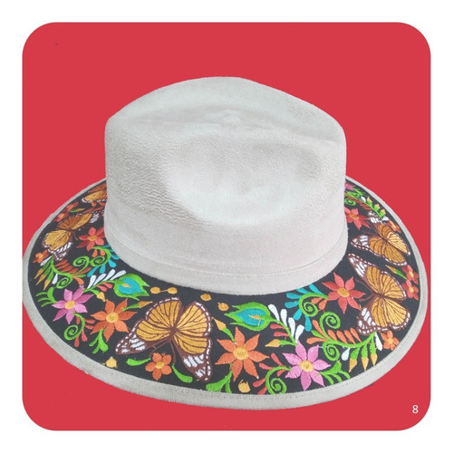 Imagen 3 de 9 de Elegante Sombrero Artesanal De Gamuza Bordado Mediano 1